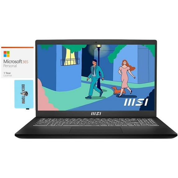 MSI Modern 15 Home/Business Laptop (Intel i5-1235U 10-Core, 15.6in 60 Hz Full HD (1920x1080), Intel Iris Xe, 16GB RAM, Win 11 Home) with Microsoft 365 Personal , Dockztorm Hub