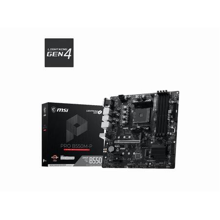 MSI PRO B550M-P AMD AM4 Micro-ATX Motherboard, B550 Chipset, DDR4 4400+ MHz, Dual M.2, PCIe 4.0, USB 5Gbps Type-C, Realtek 1GbE LAN, HDMI/DP/VGA