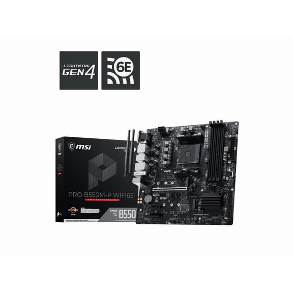 MSI PRO B550M-P WIFI6E AM4 AMD B550 Micro ATX Motherboard - DDR4 4400+, PCIe 4.0, Dual M.2 (Gen4), Wi-Fi 6E, BT 5.3, Front USB-C, Realtek 1GbE LAN