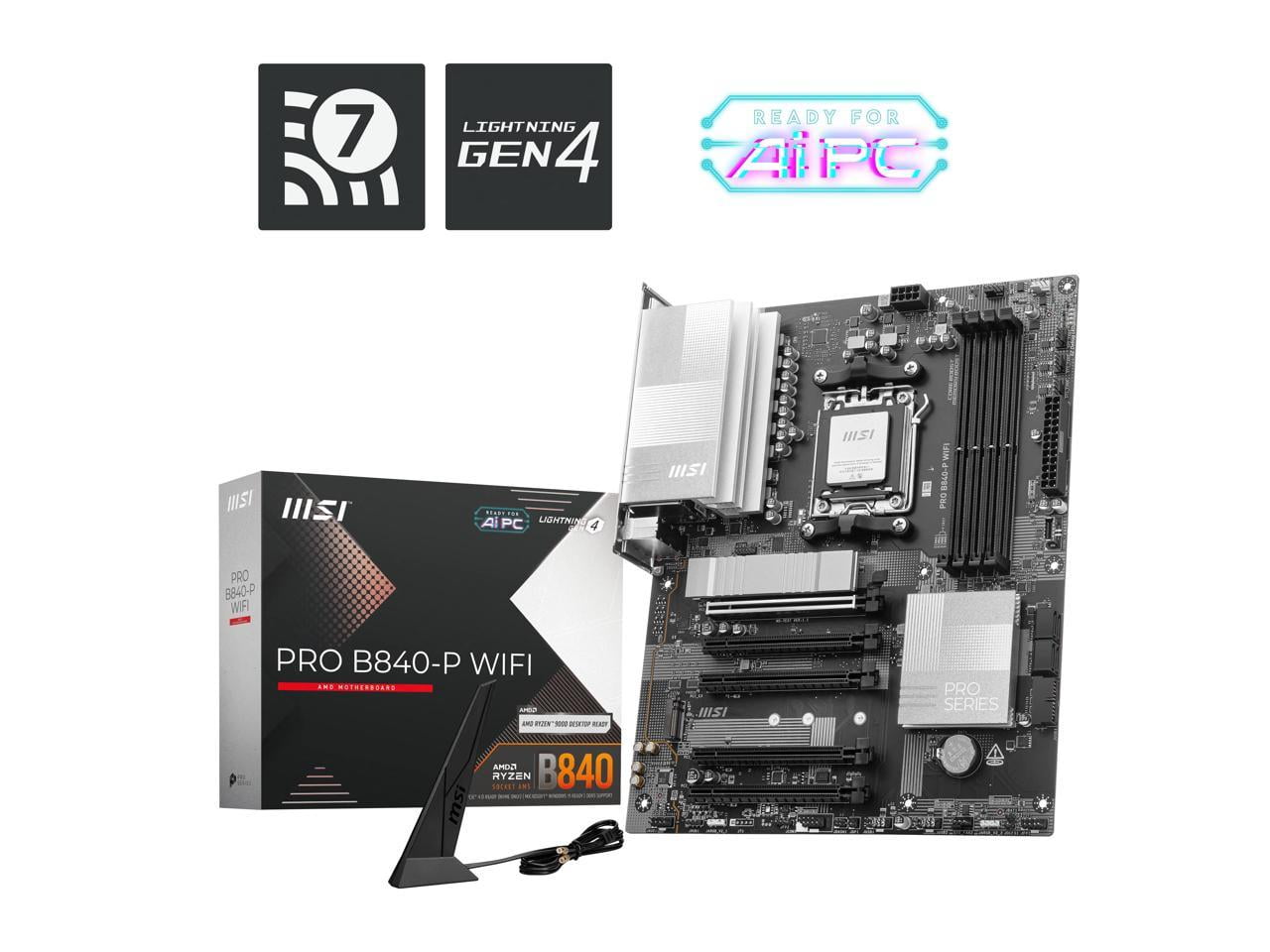 MSI PRO B840-P WIFI AM5 AMD B840 SATA 6Gbs DDR5 Ryzen 9000 / 8000 / 7000 ATX Motherboard