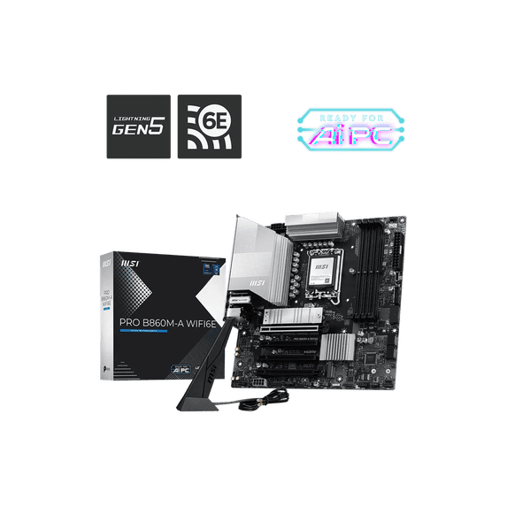 MSI PRO B860M-A WIFI6E LGA1851 Intel B860 PCIe 5.0 USB 10/5Gbps/2.0 Type A/C Wi-Fi 6E Micro-ATX Motherboard