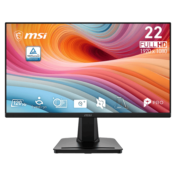 MSI PRO MP225 E12L 21.5" FHD Flat EyesErgo Monitor, Black, 120Hz, 16:9, IPS, 300 nits, MSI Eye-Q Check, Accessory Slot Design