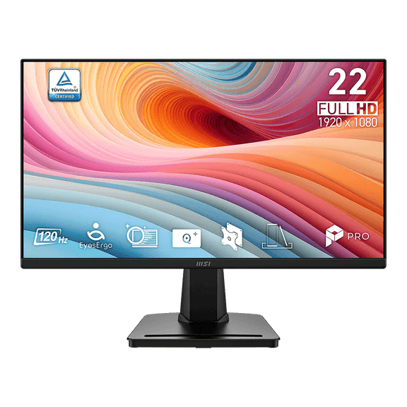 MSI PRO MP225 E12VL 21.45" FHD Flat EyesErgo Monitor, Black, 120Hz, 16:9, VA, 300 nits, MSI Eye-Q Check