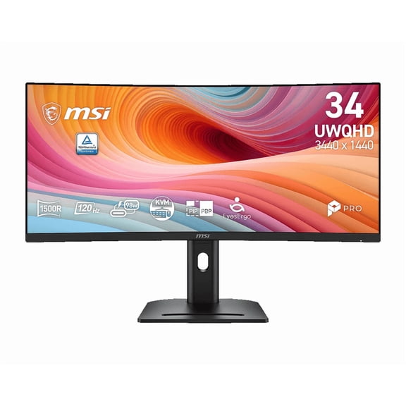 MSI PRO MP341CQPHG E12 34" UWQHD (3440x1440) Curved Monitor, Black, 1500R, 120Hz, 21:9, SRGB 114%, Two Built-in Speakers (2 x 2W)