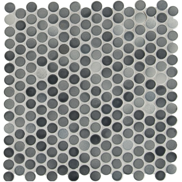 Penny Round Grigio Mix 12 in. x 13 in. x 6 mm Glazed Ceramic Mesh-Mounted Mosaic Tile (14.36 sq. ft. / case) Penny Round Grigio Mix 12 in. x 13 in. x 6 mm Glazed Ceramic Mesh-Mounted Mosaic Tile (14.36 sq. ft. / case)
