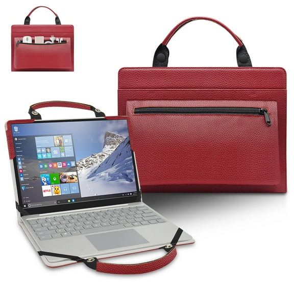 MSI Prestige 14 Laptop Sleeve, Leather Laptop Case for MSI Prestige 14 with Accessories Bag Handle (Red)