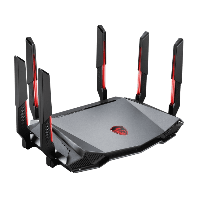MSI Radix AXE6600 WiFi 6E Tri-Band Gaming Router, AI QoS, RGB, 1.8GHz Quad-Core Processor, MU-MIMO, Tri Band Gigabit Wireless, 8-Stream, High Speed Long Range Gaming Router