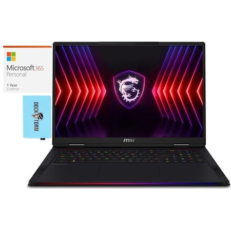 MSI Raider 18 HX Gaming/Entertainment Laptop (Intel i9-14900HX 24-Core, 18in 240 Hz Wide QXGA (2560x1600), GeForce RTX 4080, Win 11 Pro) with Microsoft 365 Personal , Dockztorm Hub