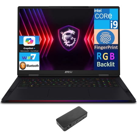 MSI Raider 18 HX Gaming Laptop 18in 120Hz Mini LED 4K Display (Intel i9-14900HX, GeForce RTX 4090 16GB, 64GB DDR5, 2x1TB SSD R0 (2TB), RGB KB, Fingerprint, 2 Thunderbolt 4, Win 11 Pro) w/USB-C Dock