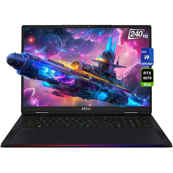 MSI Raider 18 HX Gaming Laptop, Intel i9-14900HX, 32 GB DDR5 RAM, 1 TB PCle SSD, 18" QHD+ (2560 X 1600) 240Hz Display, Nvidia G-Force RTX 4070, RGB Backlit Keyboard, W11 Home, Black