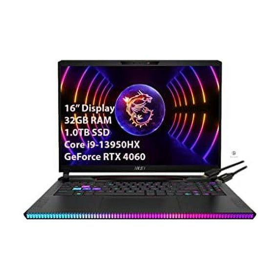 MSI GE68HX Raider 16'' Gaming Laptop - Intel Core i9-13950HX - 32GB RAM - 1.0TB SSD - GeForce RTX 4060-144HZ FHD+ (1920 x 1200) - Windows 11 Home - Kuulpal HDMI Cable (Raider GE68HX)