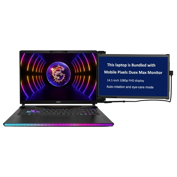 MSI Raider GE68HX Gaming/Entertainment Laptop (Intel i9-14900HX 24-Core, 16.0in 144 Hz Wide UXGA (1920x1200), GeForce RTX 4070, 64GB DDR5 5600MHz RAM, Win 11 Home) with Duex Max DS Monitor