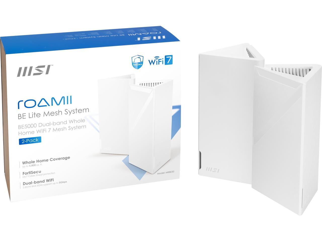 MSI Roamii BE Lite Mesh System - 2 Pack (WiFi 7, BE 5000, Up to 5,800 sq.ft. of Coverage, Supporting 120+ Devices, 2.5Gbps Ethernet Port, MU-MIMO MLO)