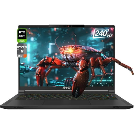 MSI Stealth A16 AI+ Copilot Gaming Laptop, AMD Ryzen AI 9-365, 32 GB LPDDR5X RAM, 1 TB PCIe SSD, 16" QHD (2560x1600) 240Hz Display, Nvidia G-Force RTX 4070, Backlit Keyboard, W11 Home, Black