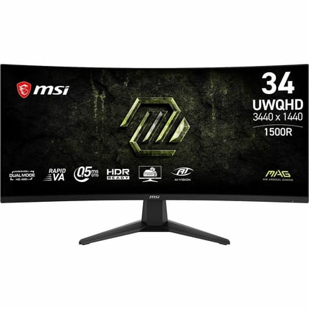 MSI MAG 346CQDF E20 24\" UWQHD (3440 x 1440, 200Hz) & HD (1720 x 720, 400Hz) Dual-Mode Curved Gaming Monitor, 1500R, 0.5ms, 300 nits, HDR Ready