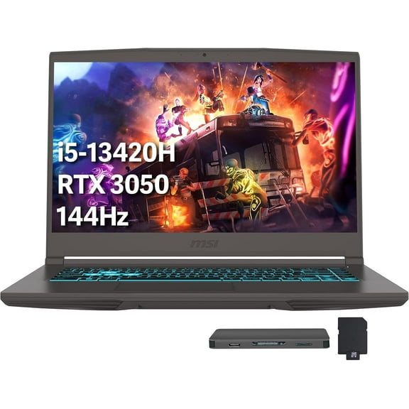 MSI Thin 15.6" 144Hz FHD IPS Display Gaming Laptop, Intel Core i5-13420H, 64GB RAM, 4TB SSD, NVIDIA GeForce RTX 3050, Backlit Keyboard, Wi-Fi 6, Win 11 Pro, Gray, 512GB Docking Station Set