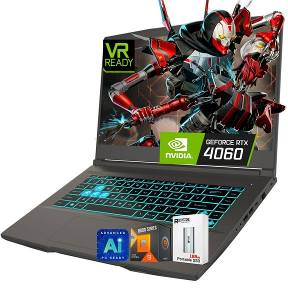 MSI Thin 15 Gaming Laptop, 15.6" 144Hz FHD 1920 x 1080 Display, AMD Ryzen 9 8945HS(>i9-13900H), GeForce RTX 4060, AI&VR Ready, Copilot, Backlit Keyboard, Windows 11 Pro, Gray(32GB DDR5 RAM | 1TB SSD)