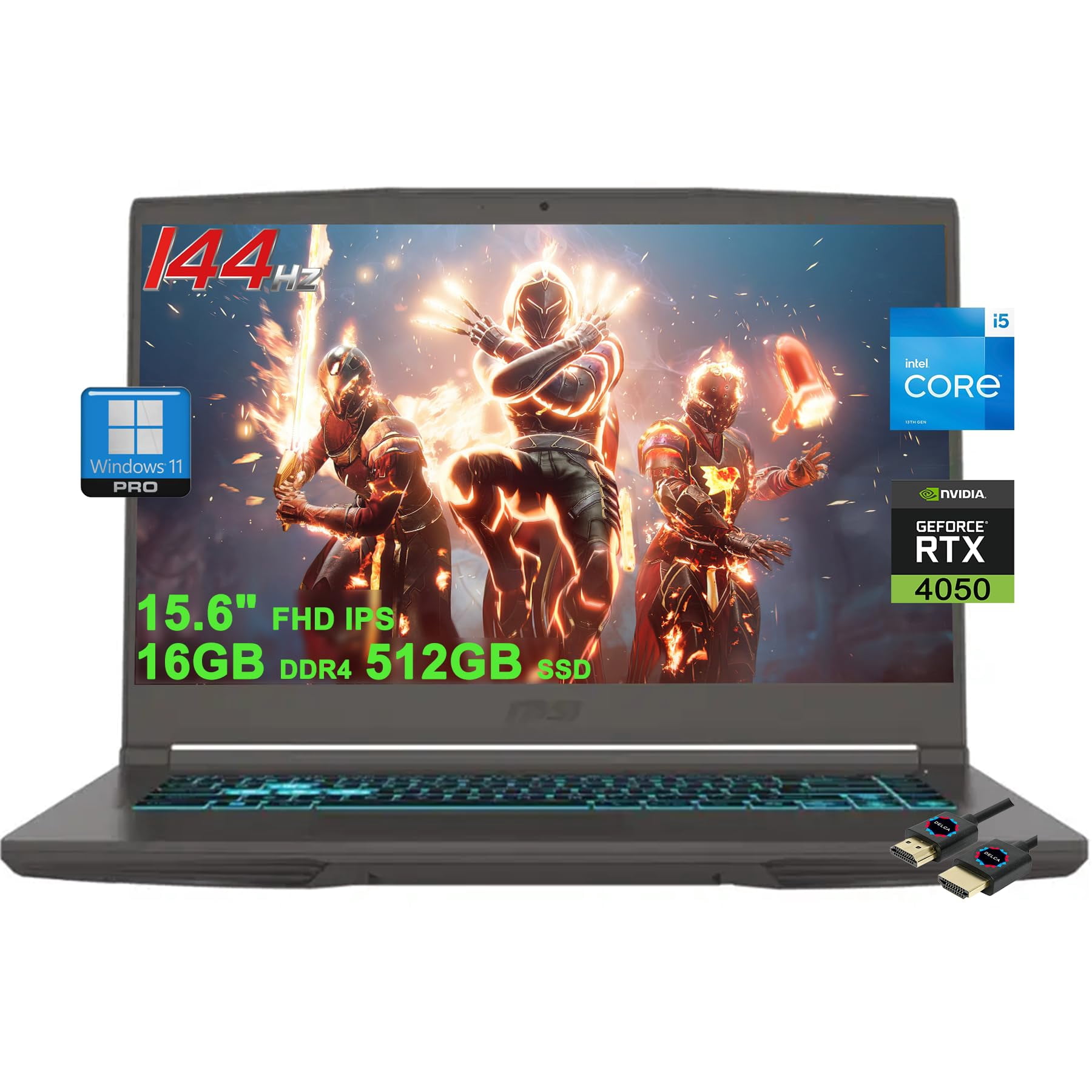 MSI Thin 15 Gaming Laptop | 15.6" FHD IPS 144Hz | Intel 8-core i5-13420H (>i7-11800H) | 16GB DDR4 512GB SSD | GeForce RTX 4050 | Backlit USB-C Win11Pro w/DLCA Accessory