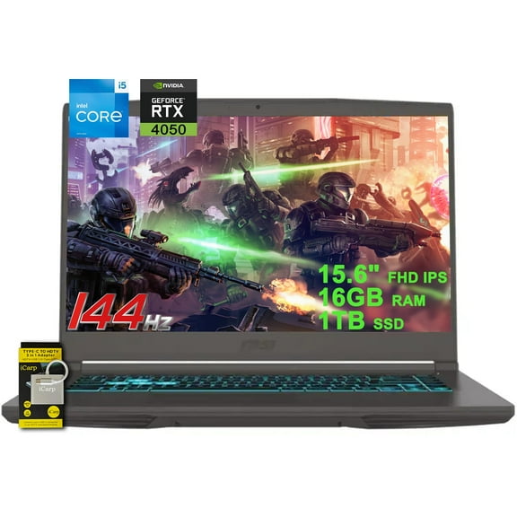 MSI Thin 15 Gaming Laptop 15.6" FHD IPS 144Hz Intel Octa-core i5-13420H (Beats i7-11800H) 16GB RAM 1TB SSD GeForce RTX 4050 Backlit USB-C Win11 w/ICP Accessory