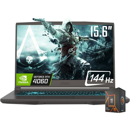 MSI Thin A15 AI 15.6” 144Hz FHD Gaming Laptop, AMD Ryzen R9-8945HS, NVIDIA Geforce RTX 4060, WiFi 6E, Backlit Keyboard, Win 11 Home, Black(16GB DDR5 RAM | 2TB SSD)
