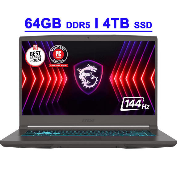 MSI Thin A15 AI Premium Gaming Laptop 15.6" FHD IPS 144Hz AMD Octa-core Ryzen 9 8945HS 64GB DDR5 4TB SSD GeForce RTX 4060 Backlit Backlit Nahimic Win11