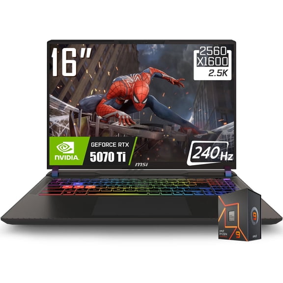 MSI Vector A16 HX Gaming Laptop, 16" 2560 x 1600 QHD+ 240Hz IPS LCD Display, AMD Ryzen 9 8940HX, NVIDIA GeForce RTX 5070 Ti , RGB Backlit KB, WiFi 7, Win11 Home(16GB DDR5 | 1TB SSD)