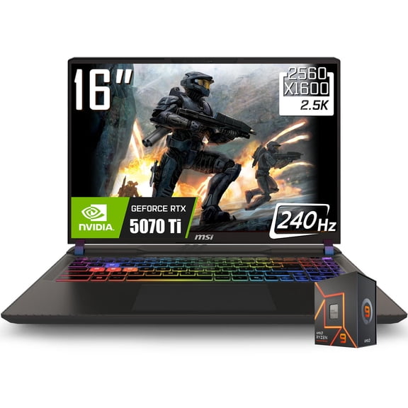 MSI Vector A16 HX Gaming Laptop, 16" 2560 x 1600 QHD+ 240Hz IPS LCD Display, AMD Ryzen 9 8940HX, NVIDIA GeForce RTX 5070 Ti , RGB Backlit KB, WiFi 7, Win11 Home(16GB DDR5 / 1TB SSD)