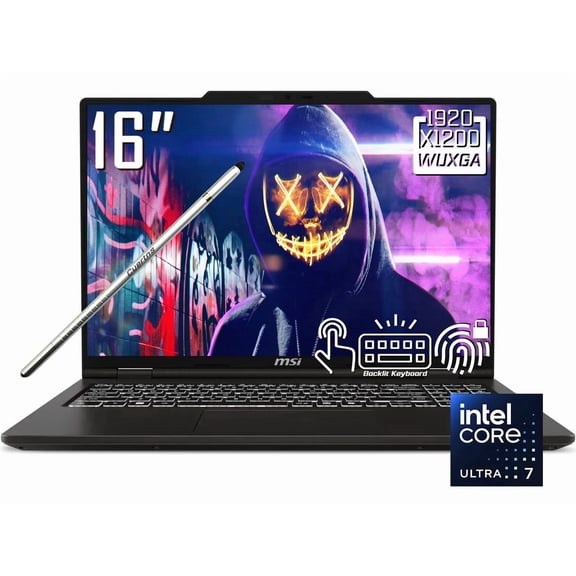 MSI Venture 16 AI Laptop, 16" FHD+ 1920 x 1200 IPS LCD Touchscreen, Intel Core Ultra 7 255H, 720p Webcam, Stylus Pen, Backlit Keyboard, Wi-Fi 6E, Windows 11 Home (16GB DDR5 RAM - 512GB SSD)