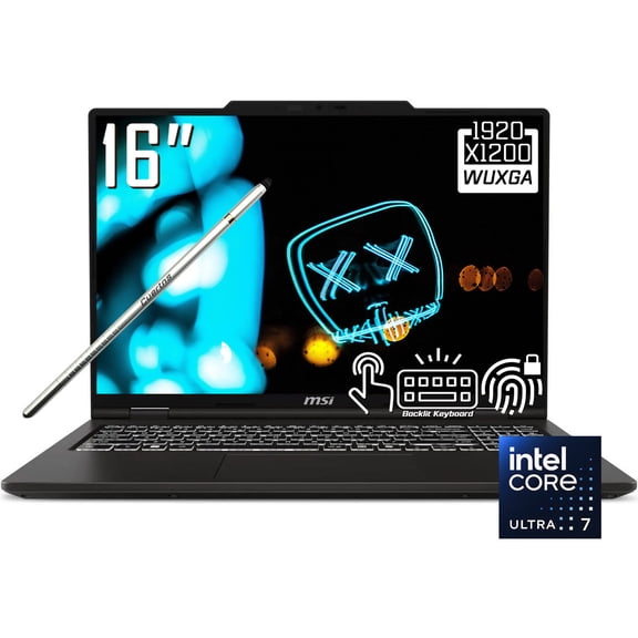 MSI Venture 16 AI Laptop, 16" FHD+ 1920 x 1200 IPS LCD Touchscreen, Intel Core Ultra 7 255H, 720p Webcam, Stylus Pen, Backlit Keyboard, Wi-Fi 6E, Windows 11 Home (16GB DDR5 RAM | 512GB SSD)