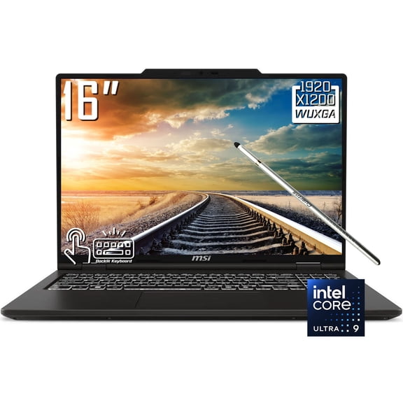 MSI Venture 16 AI Laptop, 16" FHD+ 1920 x 1200 IPS LCD Touchscreen, Intel Core Ultra 9 285H, 720p Webcam, Stylus Pen, Backlit Keyboard, Win 11 Home (16GB DDR5 RAM - 512GB SSD)