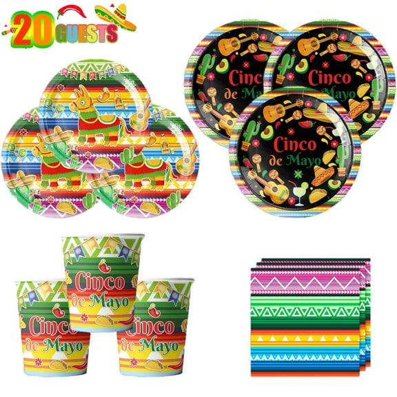 MSJEHQI Fiesta Party Supply Set, 20 Count, Mexican Themed Dinnerware for Cinco De Mayo