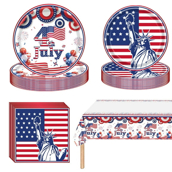 MSJEHQI Patriotic Party Supply Set, 24 Count, Red/White/Blue, Disposable Dinnerware