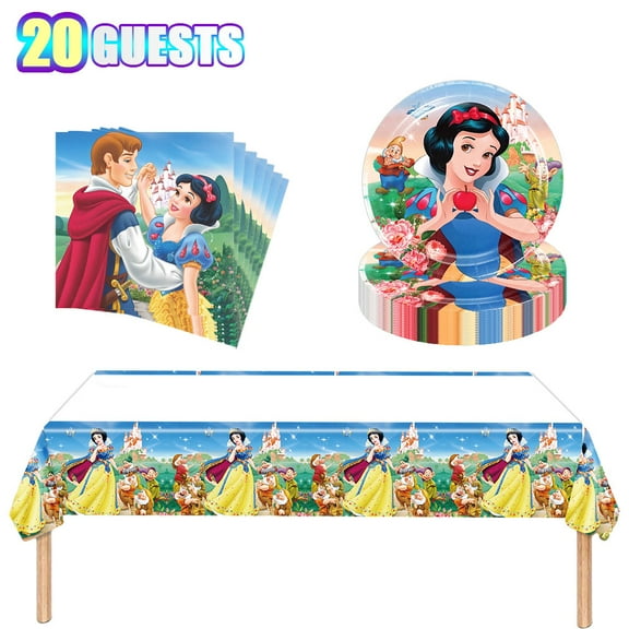 MSJEHQI Princess Party Supply Set with 7 in Plates, Napkins, and Disposable Tablecloth, 20 Packs