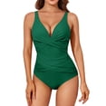 thumbnail image 1 of MSJUHEG 1 Piece Swimsuit,Bandeau Bathing Suits,High Cut Backless,Short Sleeve Bathing Suit,Ruched Monokinis,Shapewear Swimsuits for Women,Womens One Piece Swimsuits Green L, 1 of 5