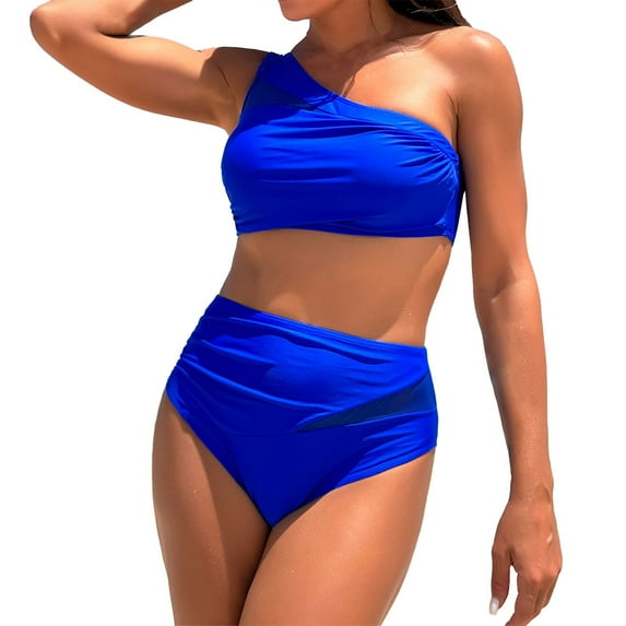 MSJUHEG 2 Piece Bathing Suits for Women,Tie Bikini,Ruched Two Piece Swimsuit,Plus Size Swimsuit for Women,Knot Front,Thong String 2 Piece Bikini Set,Ruffle Bikini Blue 2 2XL