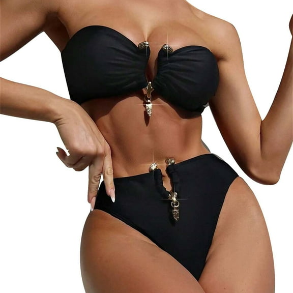 MSJUHEG 2 Piece Bikini Sets,Push Up,Sporty Bikini Sets for Women,Bikinis Set,Womens Bikini,Tie Back Bathing Suit,Two Piece Swimsuit Black S