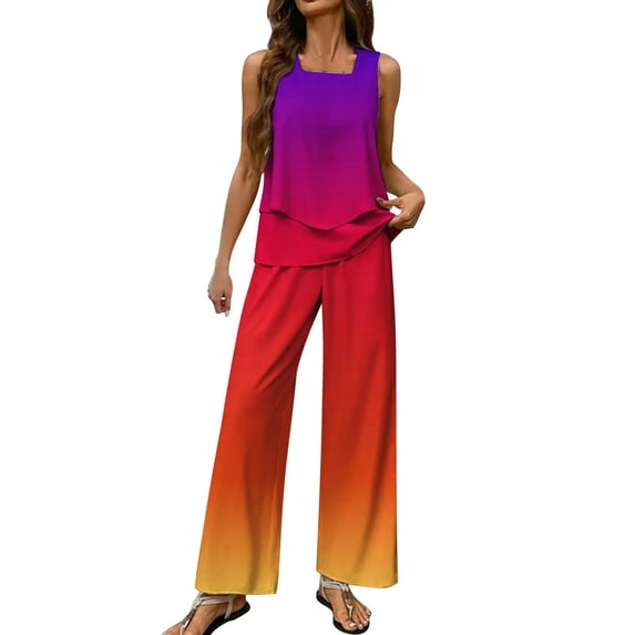 MSJUHEG 2 Piece Matching Summer Two Piece Sets for Women Dressy Travel Outfits for Women 2 Piece Sets Beach Sets for Women Crop Tops Wide Leg Pant Sets Workout Sets for Women Sets for Women Red L