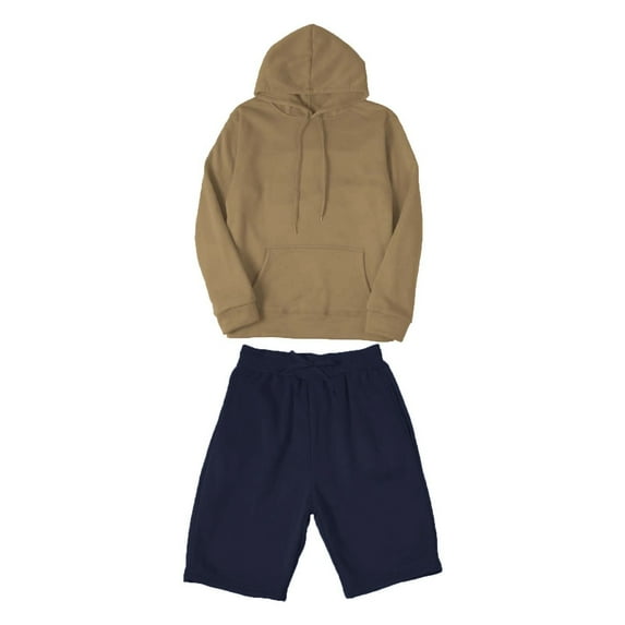 MSJUHEG 2 Piece Outfits Hoodies for Men Mens Shorts Fashion Casual Solid Color Two Long Shirt Shorts Hooded Pocket Lace Up Pullover Sweatshirt Sweatpants Set Mens Sweatshirts Hoodies Khaki L