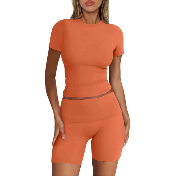 MSJUHEG 2 Piece Workout Sets for Women 2 Piece Outfits Sweatsuit Summer Sets for Women 2 Piece Sets for Women Summer Loungewear Sets Woman Womens Matching Sets Summer Athleisure Sets Women Orange XL