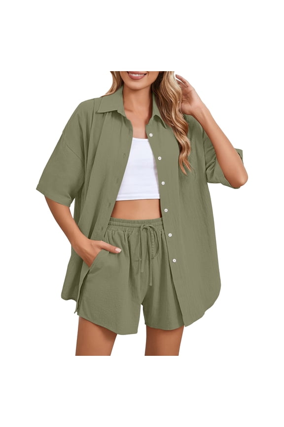 2 Piece Workout Sets for Women Summer Lounge Sets for Women 2 Piece Sets for Women Summer Two Piece Summer Sets for Women Linen Set Women Pajama Sets Short Set Green 1 L