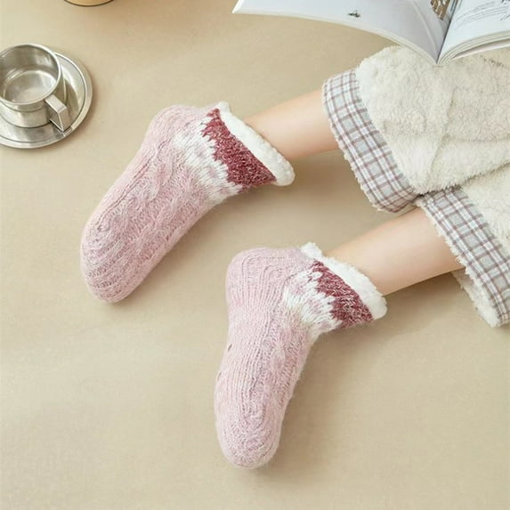 MSJUHEG Ankle Socks,Compression Socks,Toe Socks,No Show Socks Womens,Socks,Slipper Socks Soft Slipper Socks with Non Slip Thickening Bottom Glue Warm Socks Pink One Size