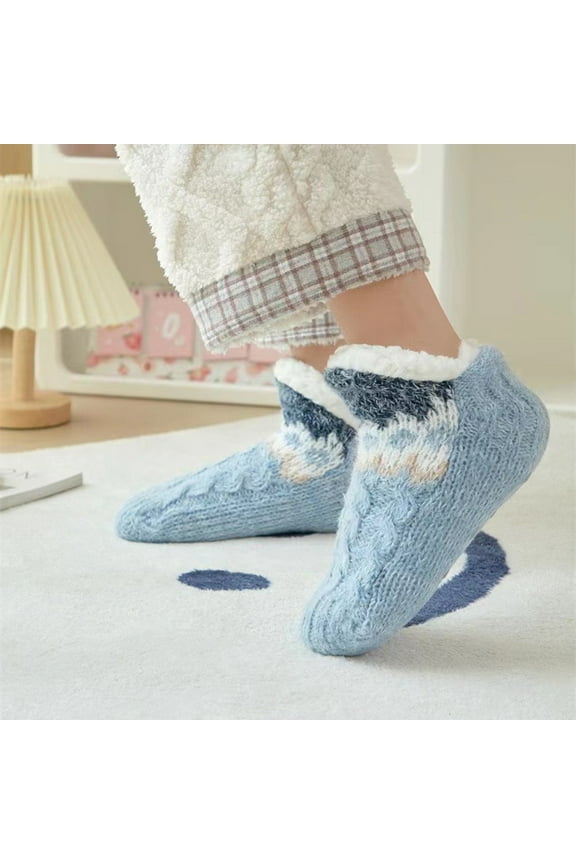Ankle Socks,Compression Socks,Toe Socks,No Show Socks Womens,Socks,Slipper Socks Soft Slipper Socks with Non Slip Thickening Bottom Glue Warm Socks Blue One Size