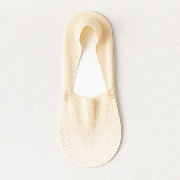 MSJUHEG Ankle Socks,Compression Socks,Toe Socks,No Show Socks Womens,Socks for Women,Womens Leisure Solid Color Breathable Thin Anti Slip Lace Shallow Mesh Beige 1 One Size