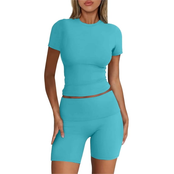 MSJUHEG Athleisure Sets Women 2 Piece Short Sets for Women Womens Matching Sets Summer Summer 2 Piece Sets for Women Summer Sets for Women Biker Short Set Summer Sets Sky Blue S