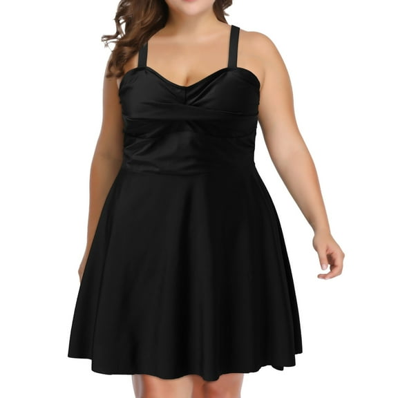 MSJUHEG Bathing Suit with Built-in Brief,Cutout Wrap Bathing Suit,Womens One Piece Swimsuits,Plus Size Tummy Control Swimsuits,Flowy Swimdress Bathing Suits,Plus Size Swimsuit for Women, Black L