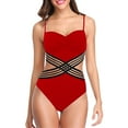thumbnail image 1 of MSJUHEG Bathing Suit Monokini,High Waist Bathing Suit,V Neck,Push Up Swimsuits for Women,Women's One-piece Swimsuits,Womens Bathing Suits,Push Up Swimwear Red M, 1 of 4