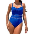 thumbnail image 1 of MSJUHEG Bathing Suit Monokini,Hollow Monokini Swimwear,Monokini,Ruched Monokinis,V Neck,Full Coverage Slimming Swimwear,Strapless Bathing Suits Blue M, 1 of 5