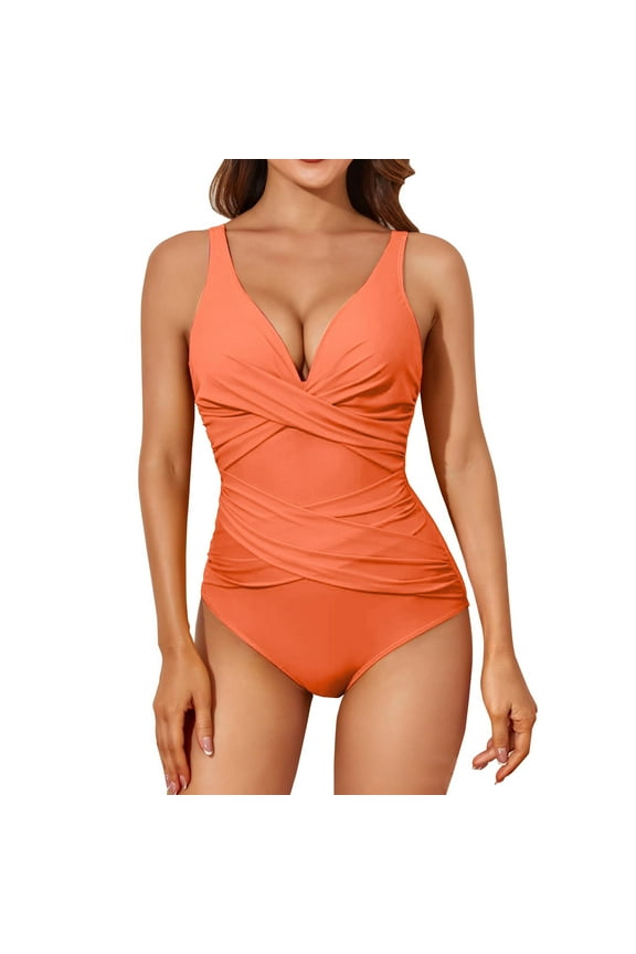 Bathing Suit,One Piece Bathing Suit for Women,Tankini Swimsuits for Women Tummy Control,Long Torso Swimsuits for Women,Shapewear Swimsuits for Women,Push-Up Swimsuit Orange M
