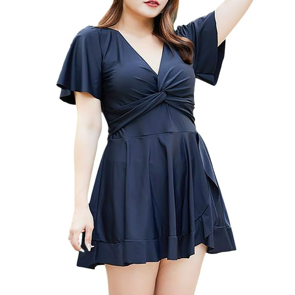 MSJUHEG Bathing Suit with Skirt,Skirt Bathing Suits for Women,Beach Crochet Knit Sets,Tummy Control Bathing Suits,Wrap Swimwear,Ruffle Cutout Swimdress,One Piece Swimdress Women Black One Size