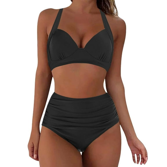 MSJUHEG Bathing Suit for Women,2 Piece Bathing Suits for Women,Two Piece Swimsuit,Peplum Swimsuits for Women,Tummy Control Swimsuits for Women,Sporty Two Piece Swimsuits,2 Piece Bikini Set Black L